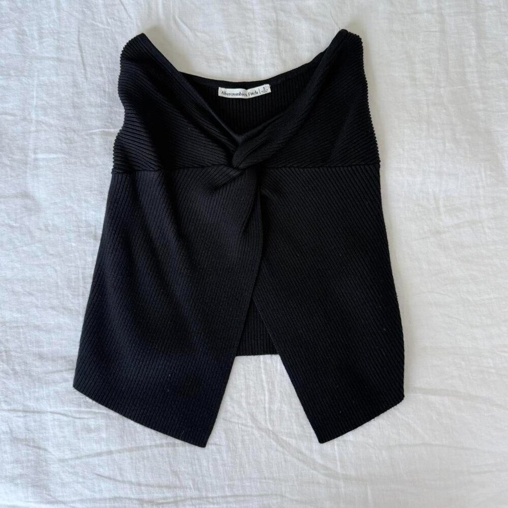 Abercrombie & Fitch Strapless Knit Twist Front Tube Top Black - Picture 2 of 6